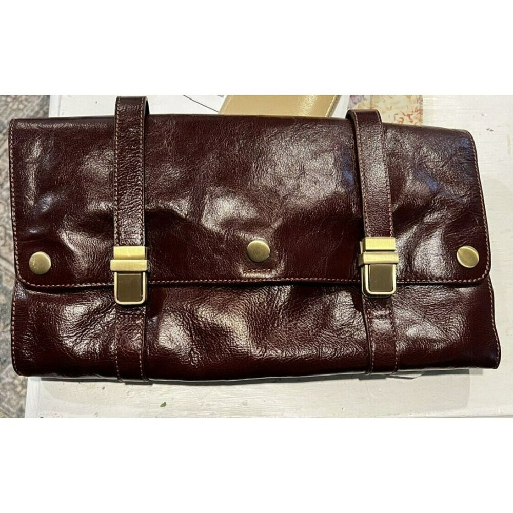 VTG Red Envelope Leather Excursion Travel Case Bag Trifold Brown Tan Gold ~ NEW